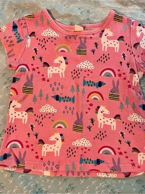 Girls' Pink Unicorn Rainbow Short Sleeve Tee
